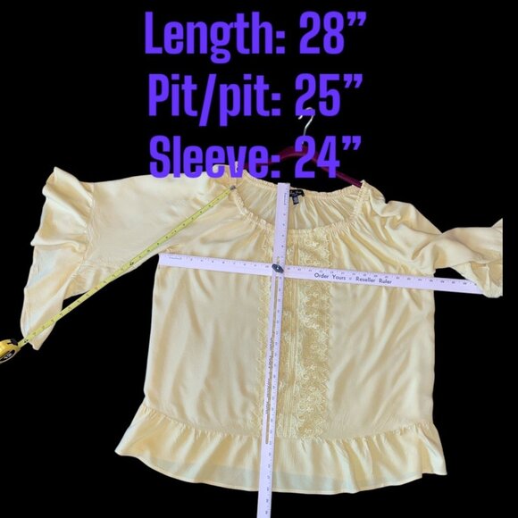 Golden Yellow Melissa Paige Women's Boho Lace Blouse Flared Ruffled Sleeve 1X - Picture 6 of 8